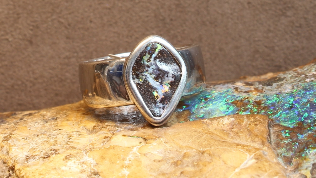 Sterling Silver Boulder Opal ring - Masterpiece Jewellery Opal & Gems Sydney Australia | Online Shop