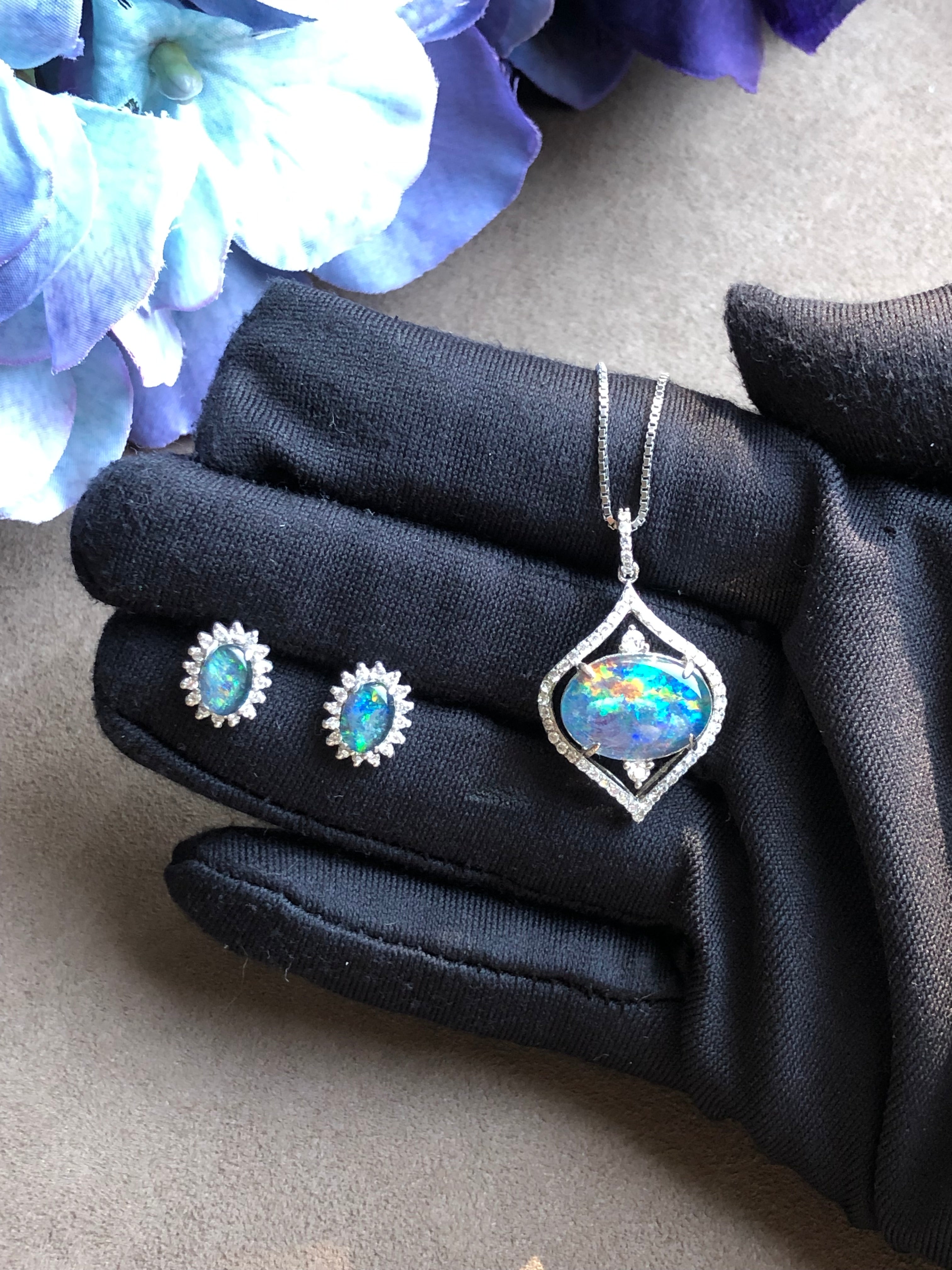 Sterling Sliver Opal Triplet Pendant and Earrings Set - Masterpiece Jewellery Opal & Gems Sydney Australia | Online Shop