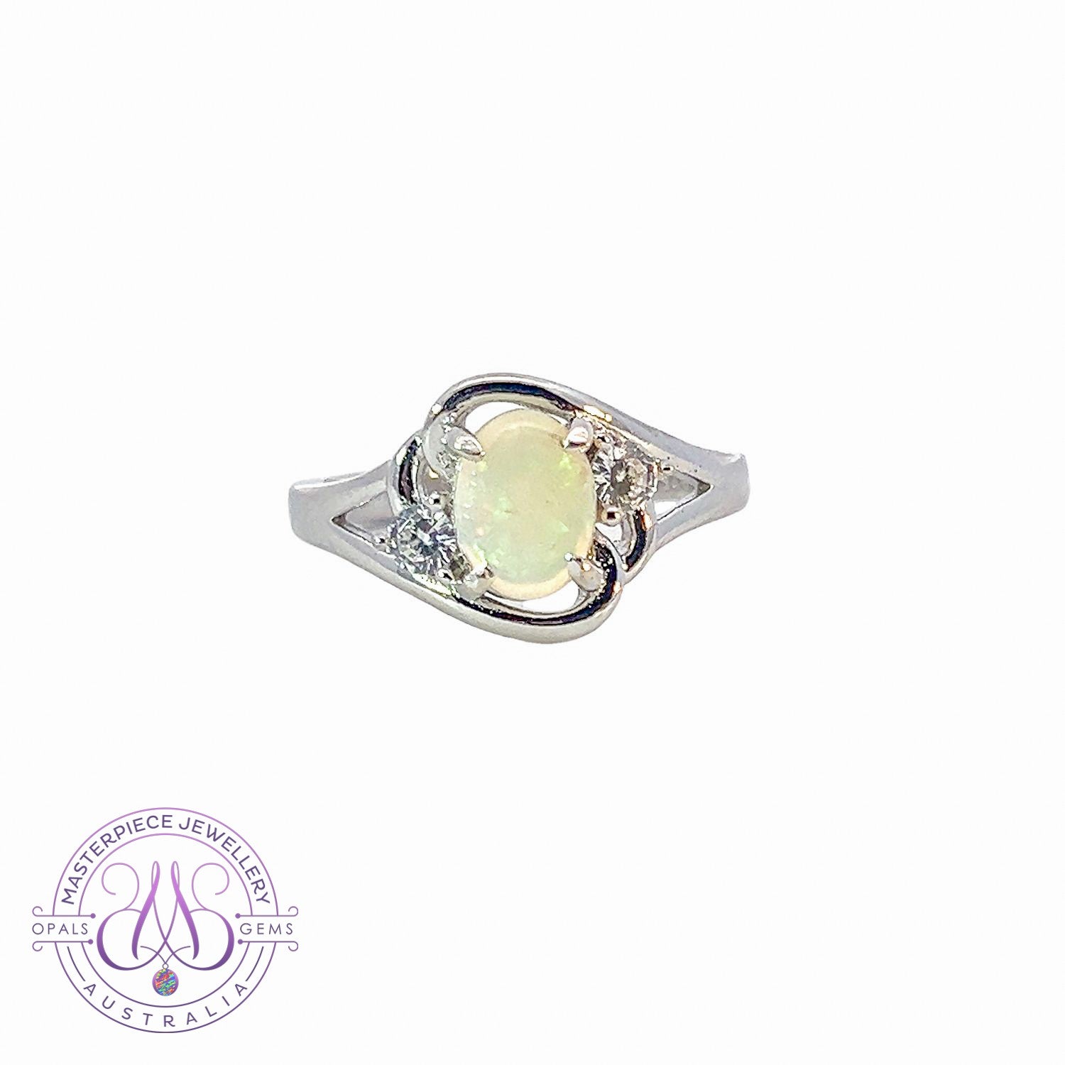 Sterling Silver White 8x6mm swirl Opal ring - Masterpiece Jewellery Opal & Gems Sydney Australia | Online Shop