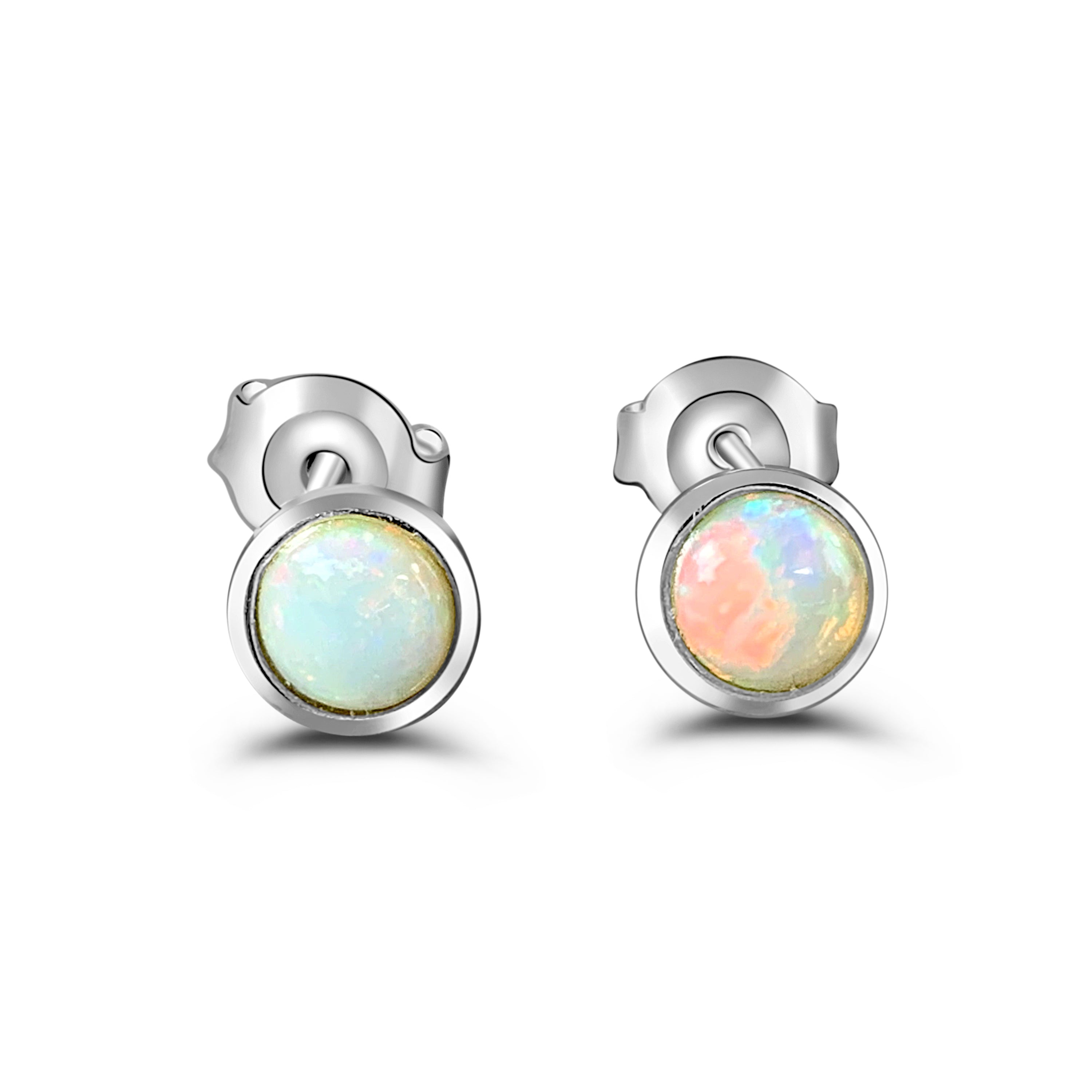 One pair of 9kt White Gold 4mm Crystal Opal studs - Masterpiece Jewellery Opal & Gems Sydney Australia | Online Shop