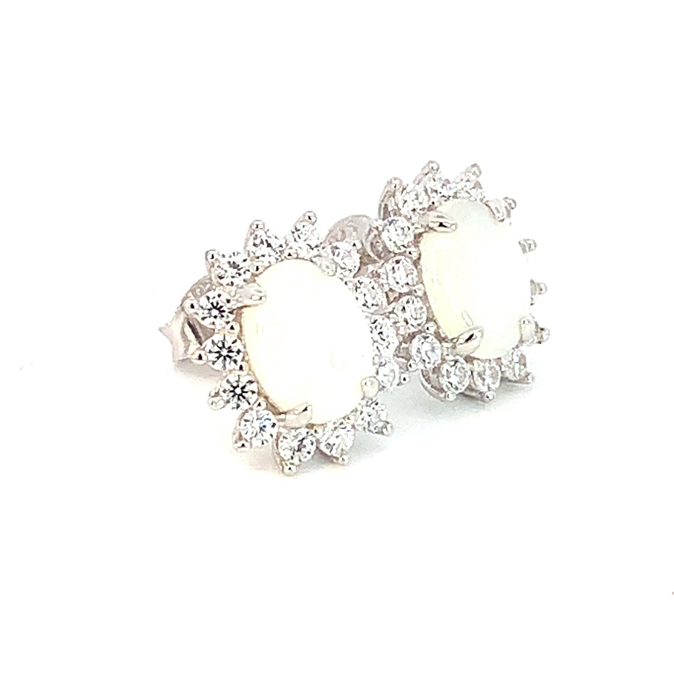 Sterling Silver 8x6mm White Opal cluster earring studs - Masterpiece Jewellery Opal & Gems Sydney Australia | Online Shop