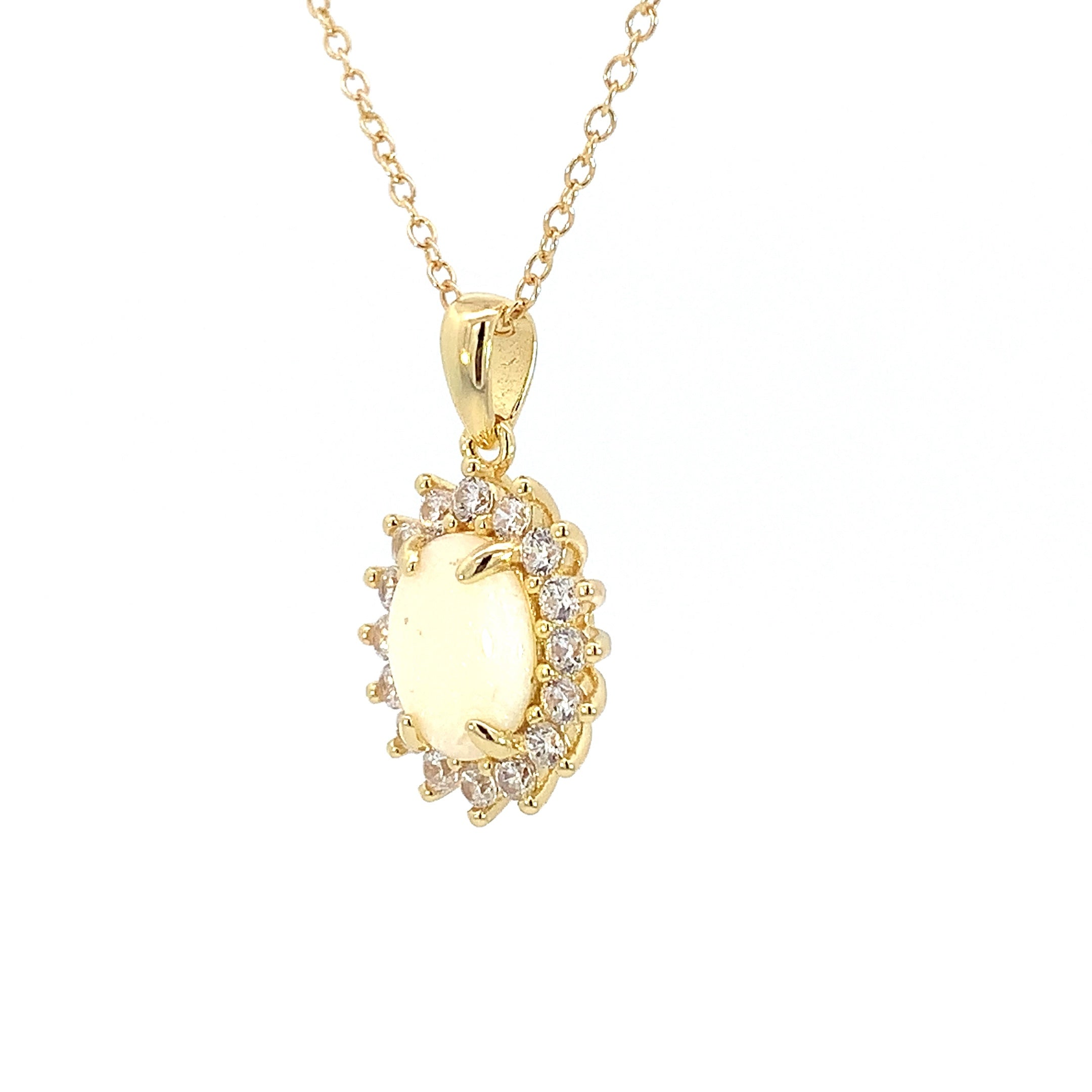 Gold Plated Silver 9x7mm White Opal pendant Necklace - Masterpiece Jewellery Opal & Gems Sydney Australia | Online Shop