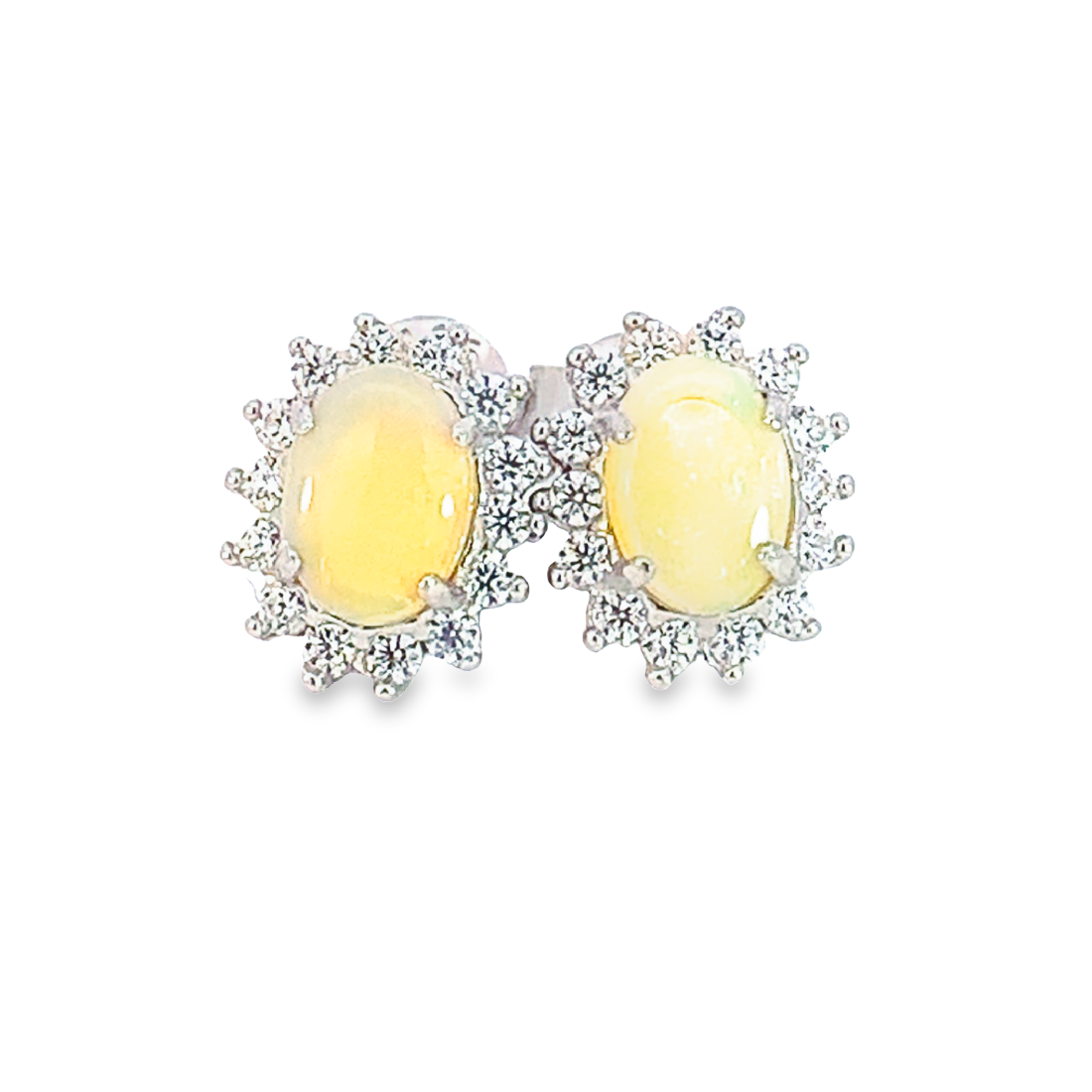 Sterling Silver 7x5mm White Opal cluster earrings - Masterpiece Jewellery Opal & Gems Sydney Australia | Online Shop