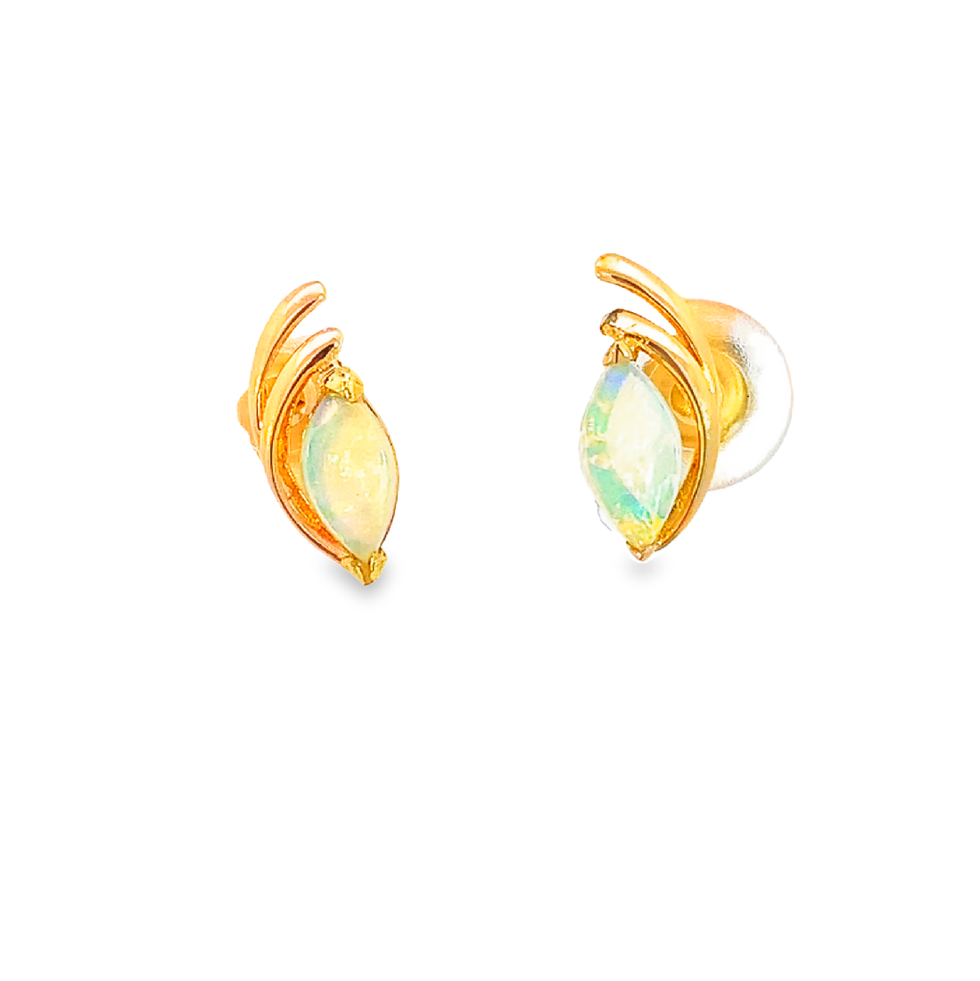 18kt Yellow Gold Opal Earrings in Marquise shape 8x4mm Opal Gold studs - Masterpiece Jewellery Opal & Gems Sydney Australia | Online Shop