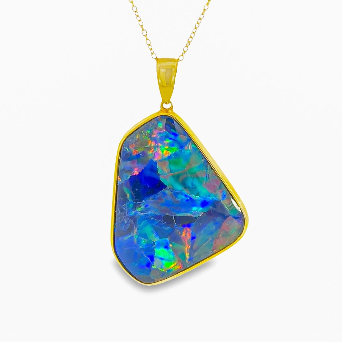 Gold plated Silver Opal necklace with 40x31mm freeform Triplet - Masterpiece Jewellery Opal & Gems Sydney Australia | Online Shop