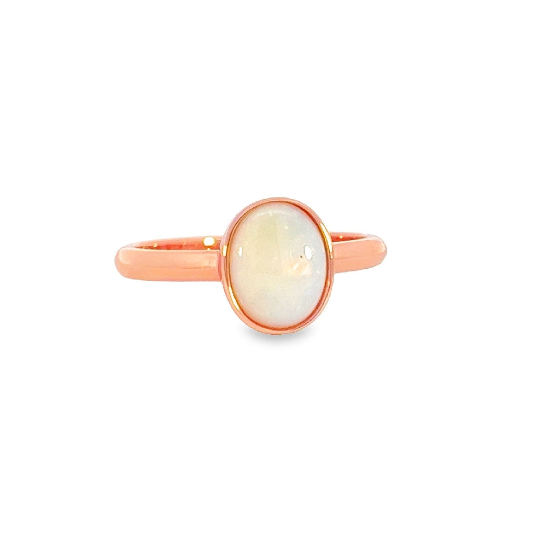 Rose Gold plated Sterling Silver 9x7mm White Opal ring bezel set - Masterpiece Jewellery Opal & Gems Sydney Australia | Online Shop