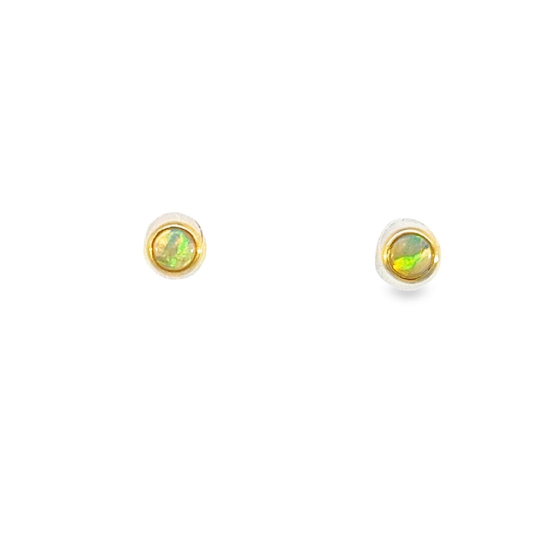 9kt Yellow Gold 3.5mm Crystal Opal earrings bezel studs - Masterpiece Jewellery Opal & Gems Sydney Australia | Online Shop