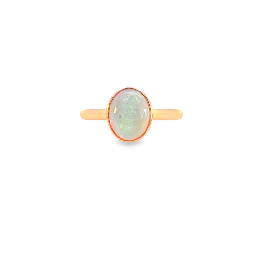 Bezel-Set Solitaire White Opal Ring - 10x8mm, Rose Gold-Plated Sterling Silver, Elegant Minimalist Jewelry, Perfect Gift for Her - Masterpiece Jewellery Opal & Gems Sydney Australia | Online Shop