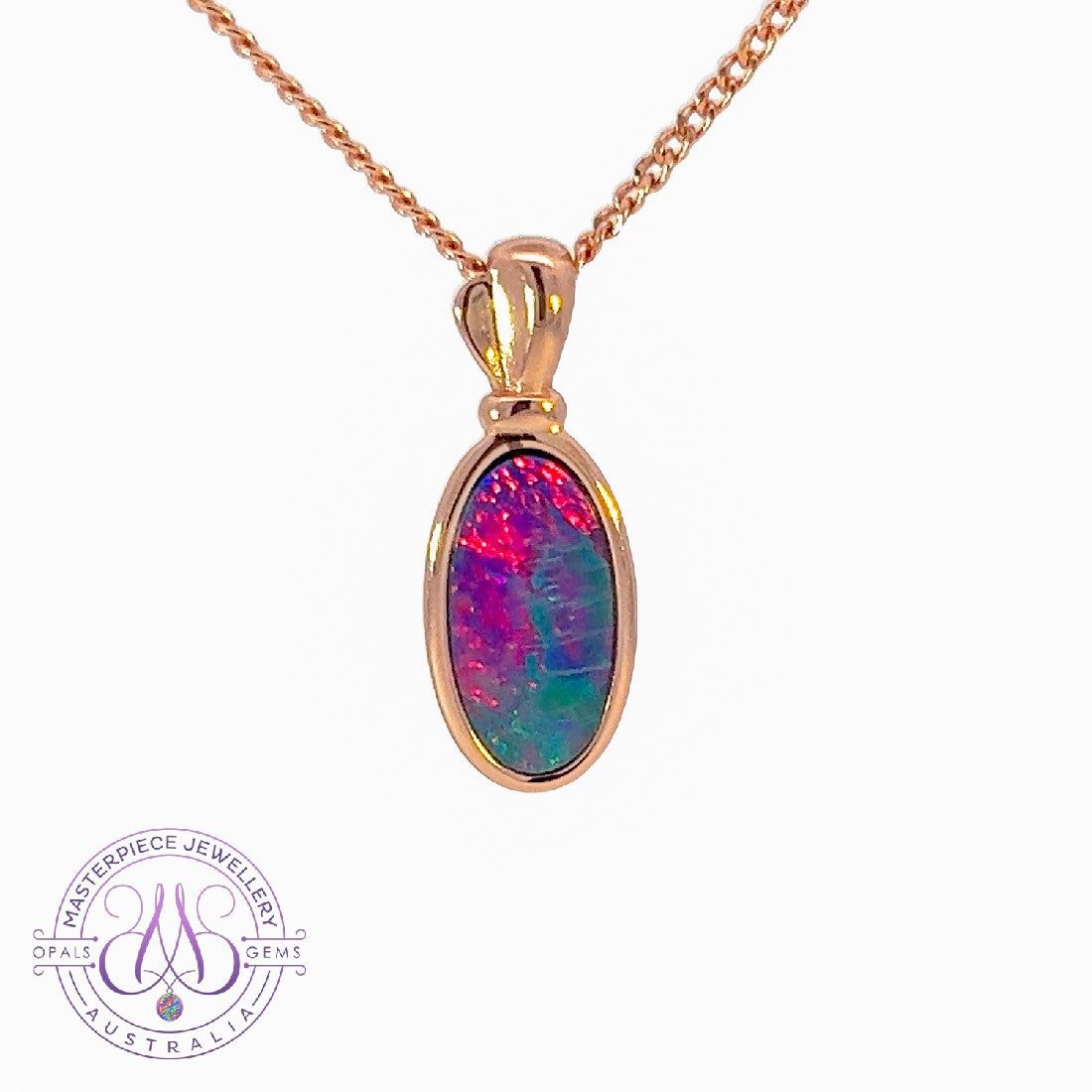 Rose Gold plated Silver Opal doublet 19x7.5mm pendant - Masterpiece Jewellery Opal & Gems Sydney Australia | Online Shop