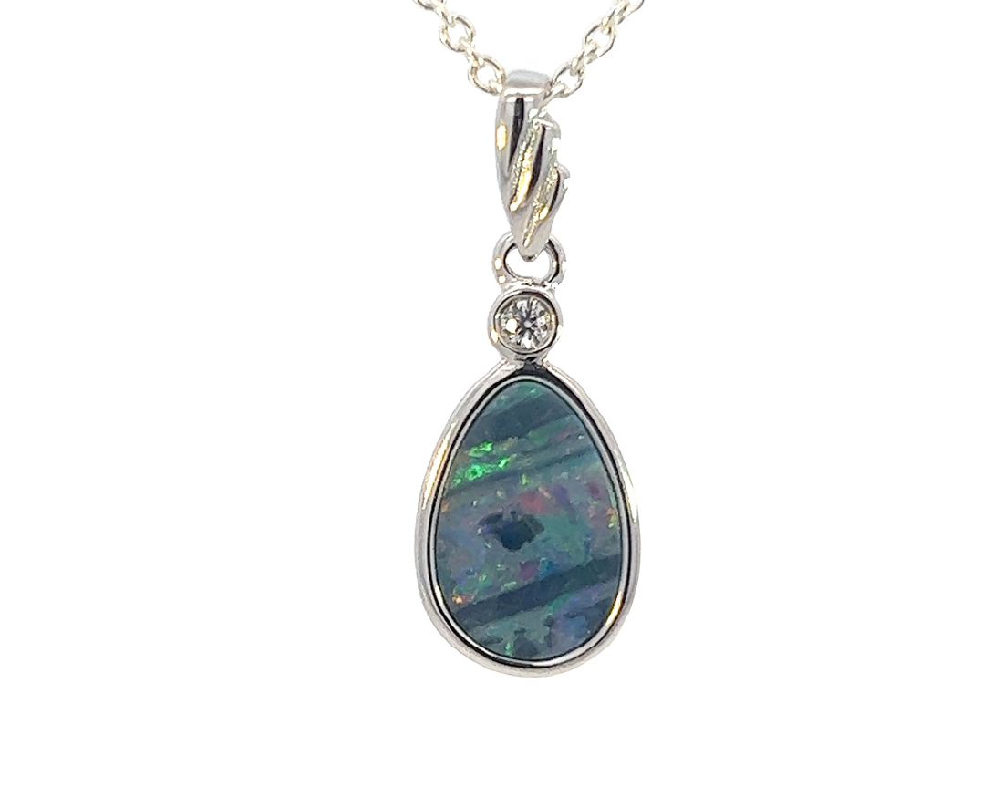 Sterling Silver Opal doublet 22x8.7mm pendant - Masterpiece Jewellery Opal & Gems Sydney Australia | Online Shop