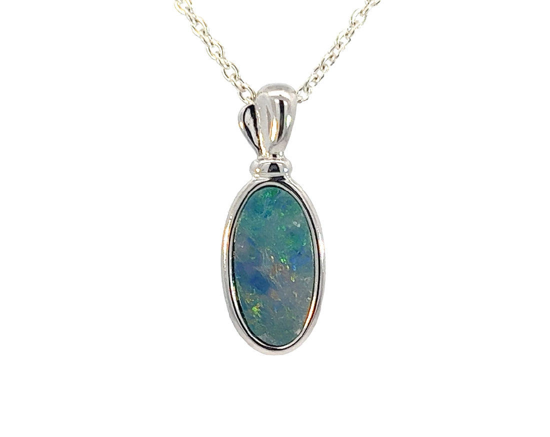 Sterling Silver Opal doublet 11.3x6mm pendant - Masterpiece Jewellery Opal & Gems Sydney Australia | Online Shop