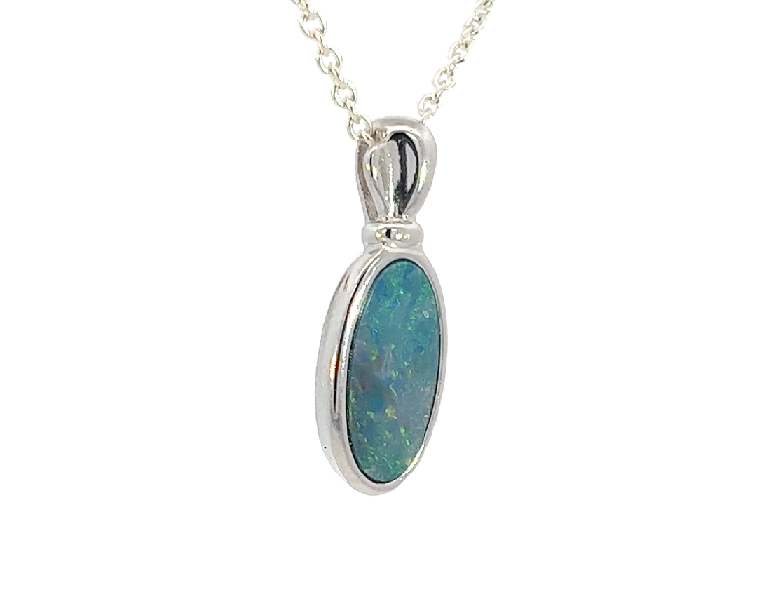 Sterling Silver Opal doublet 11.3x6mm pendant - Masterpiece Jewellery Opal & Gems Sydney Australia | Online Shop