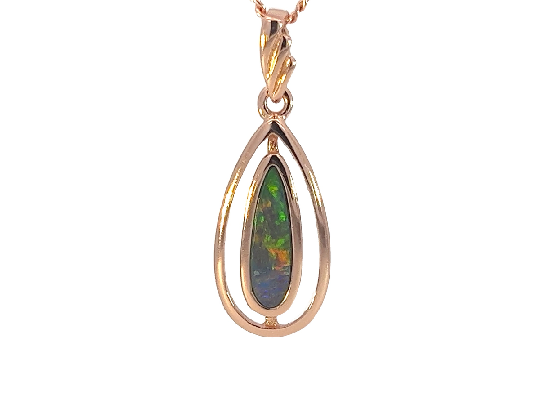 Rose Gold plated silver opal doublet pendant teardrop shape cut out - Masterpiece Jewellery Opal & Gems Sydney Australia | Online Shop