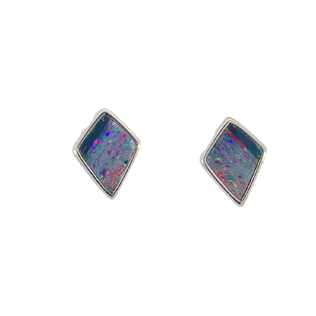 Sterling Silver diamond shape Opal doublet studs - Masterpiece Jewellery Opal & Gems Sydney Australia | Online Shop