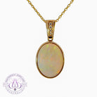 14kt Yellow Gold bezel set Oval Light Opal and diamond pendant - Masterpiece Jewellery Opal & Gems Sydney Australia | Online Shop