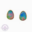 14kt Yellow Gold freeform opal doublet red studs - Masterpiece Jewellery Opal & Gems Sydney Australia | Online Shop