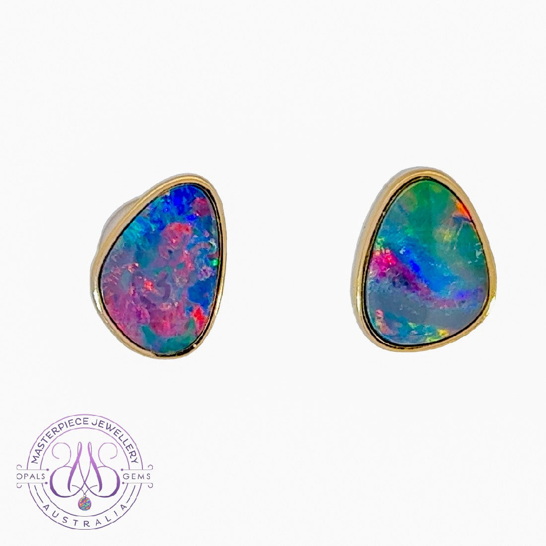 14kt Yellow Gold studs 3.65ct Opal doublet - Masterpiece Jewellery Opal & Gems Sydney Australia | Online Shop