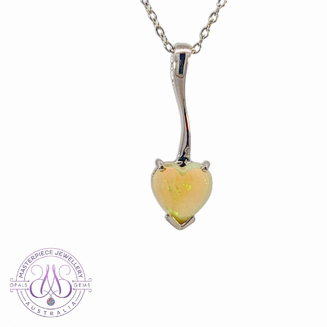 Sterling Silver heart shape Light Opal pendant - Masterpiece Jewellery Opal & Gems Sydney Australia | Online Shop