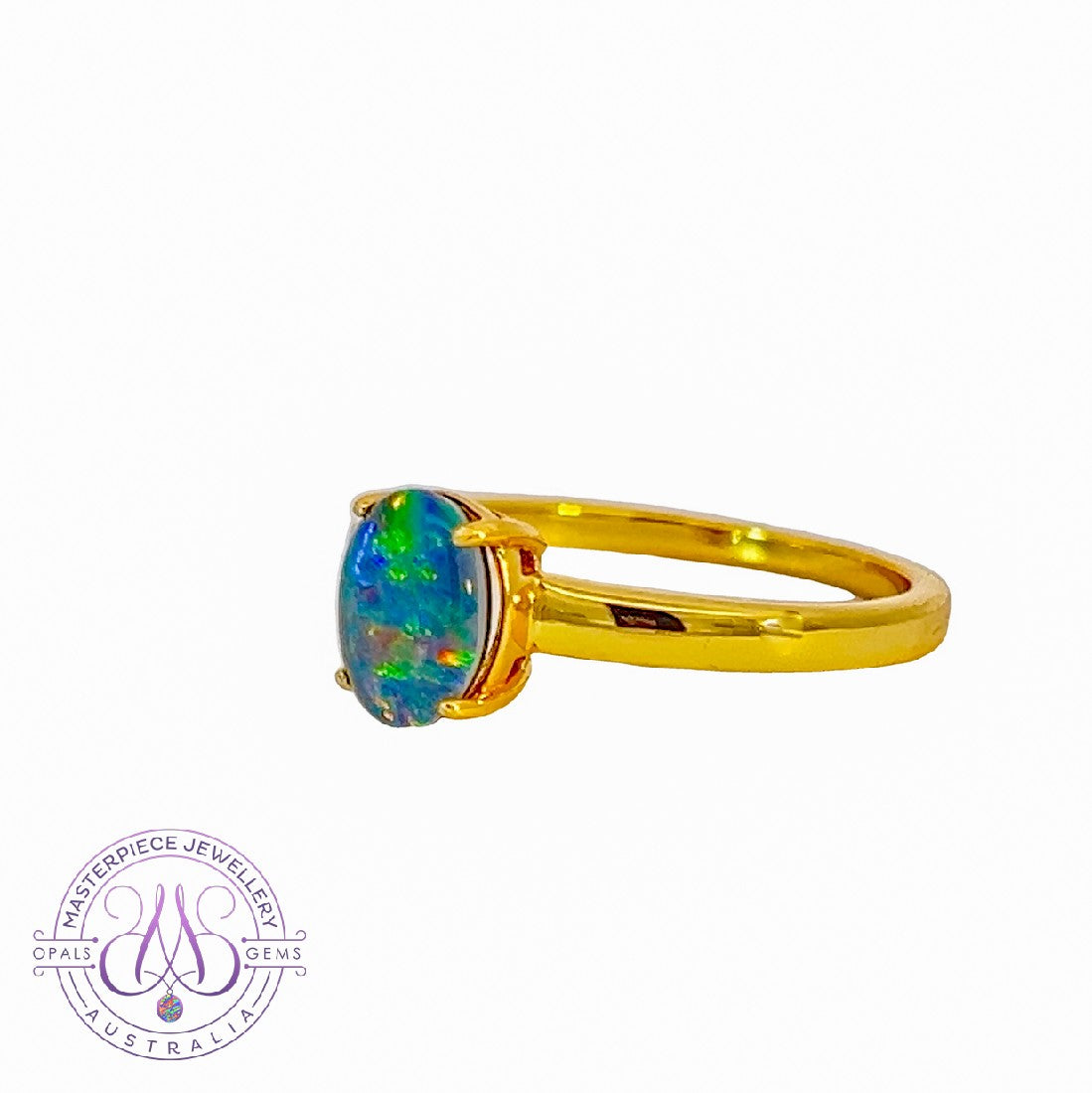 Gold Plated silver solitaire 8x6mm Opal triplet ring - Masterpiece Jewellery Opal & Gems Sydney Australia | Online Shop