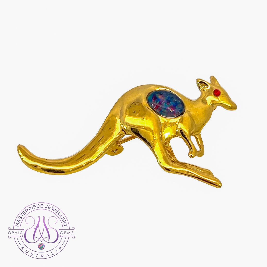 Gold Plated Kangaroo Brooch with one Opal triplet - Masterpiece Jewellery Opal & Gems Sydney Australia | Online Shop