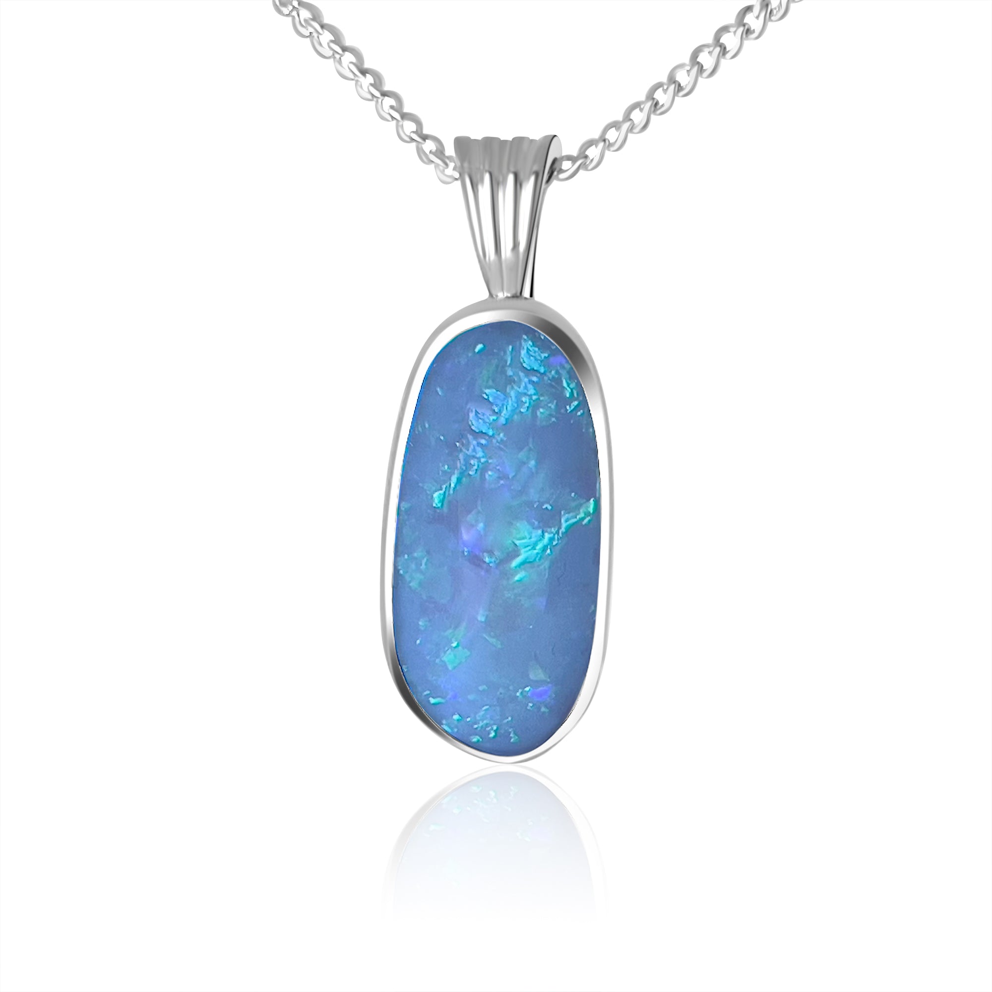 18kt White Gold classic bezel set Black Opal 5.4ct pendant