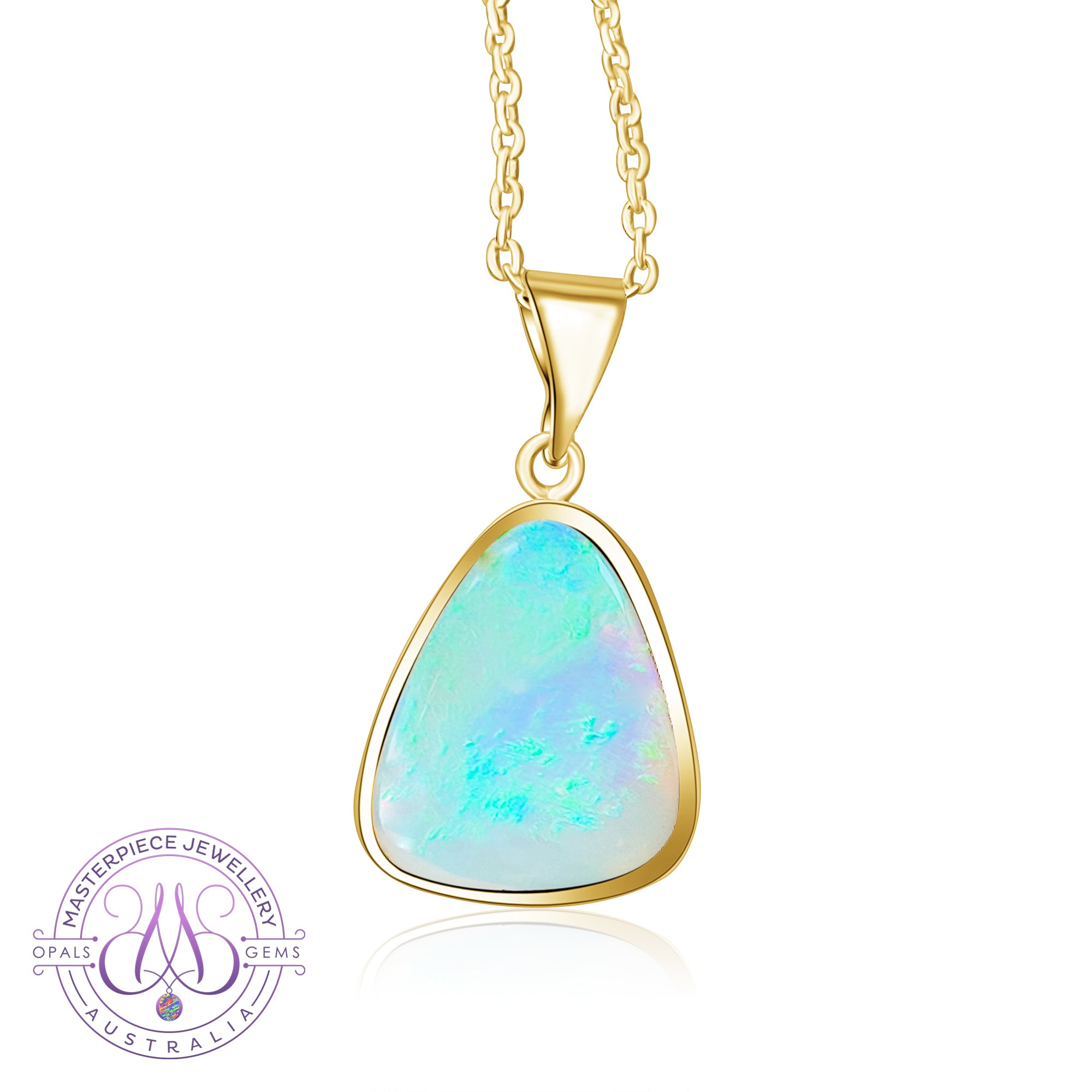 18kt Yellow Gold Light Opal 4.05ct pendant - Masterpiece Jewellery Opal & Gems Sydney Australia | Online Shop