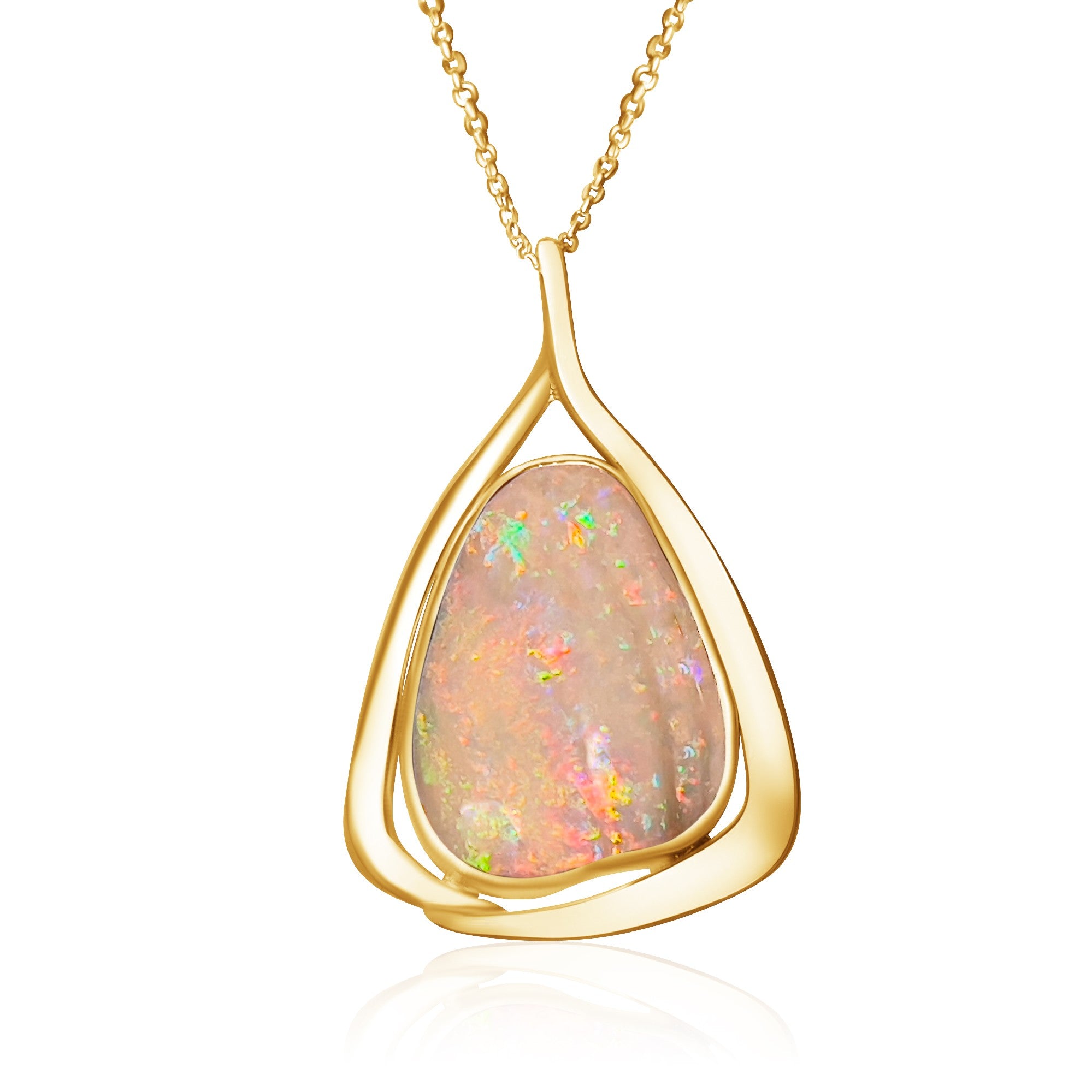 18kt Yellow Gold White Opal 10.24ct bezel set freeform pendant - Masterpiece Jewellery Opal & Gems Sydney Australia | Online Shop