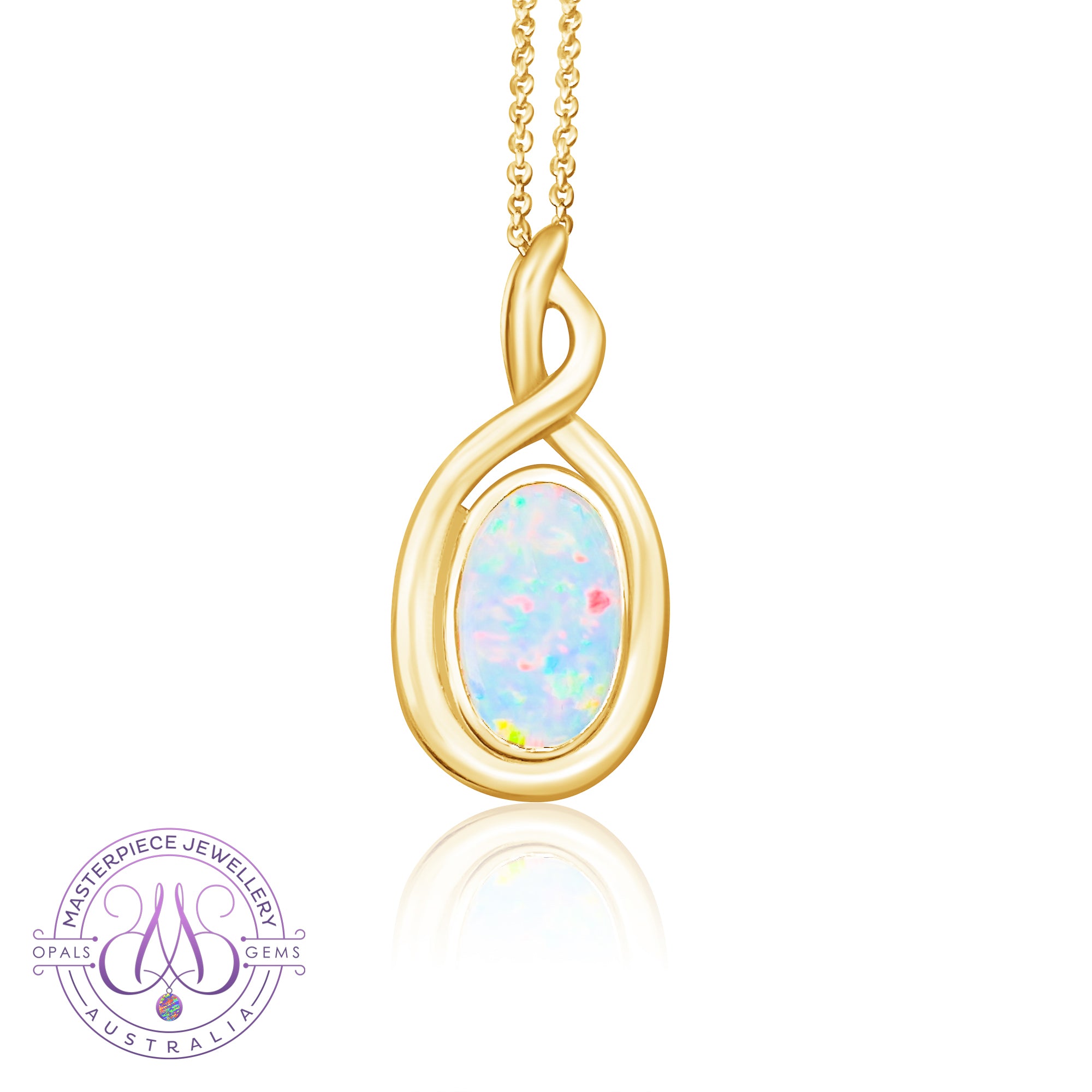 18kt Yellow Gold Oval White Opal 1.2ct pendant - Masterpiece Jewellery Opal & Gems Sydney Australia | Online Shop