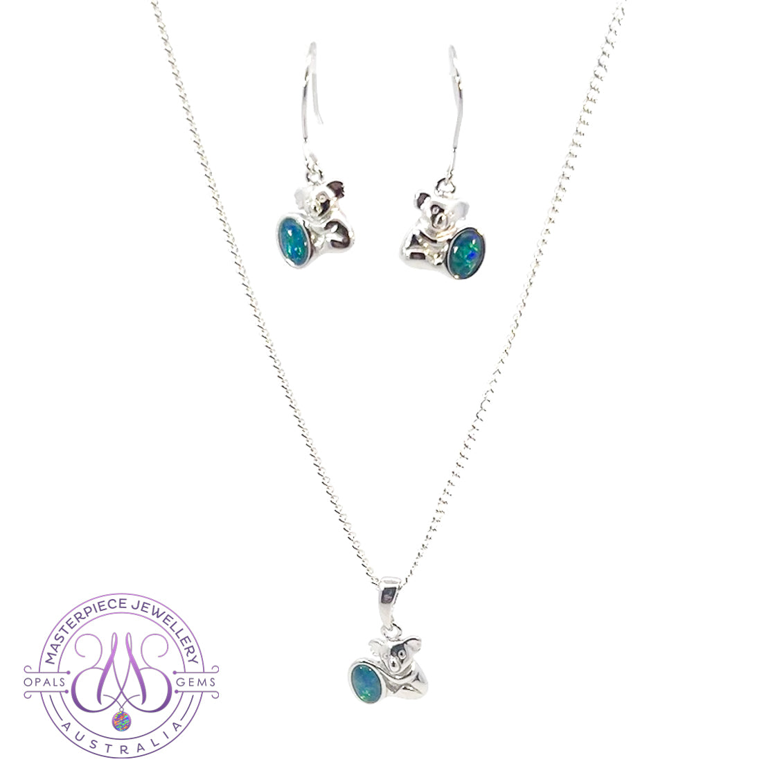 One set of sterling silver Koala with Opal triplets - Masterpiece Jewellery Opal & Gems Sydney Australia | Online Shop