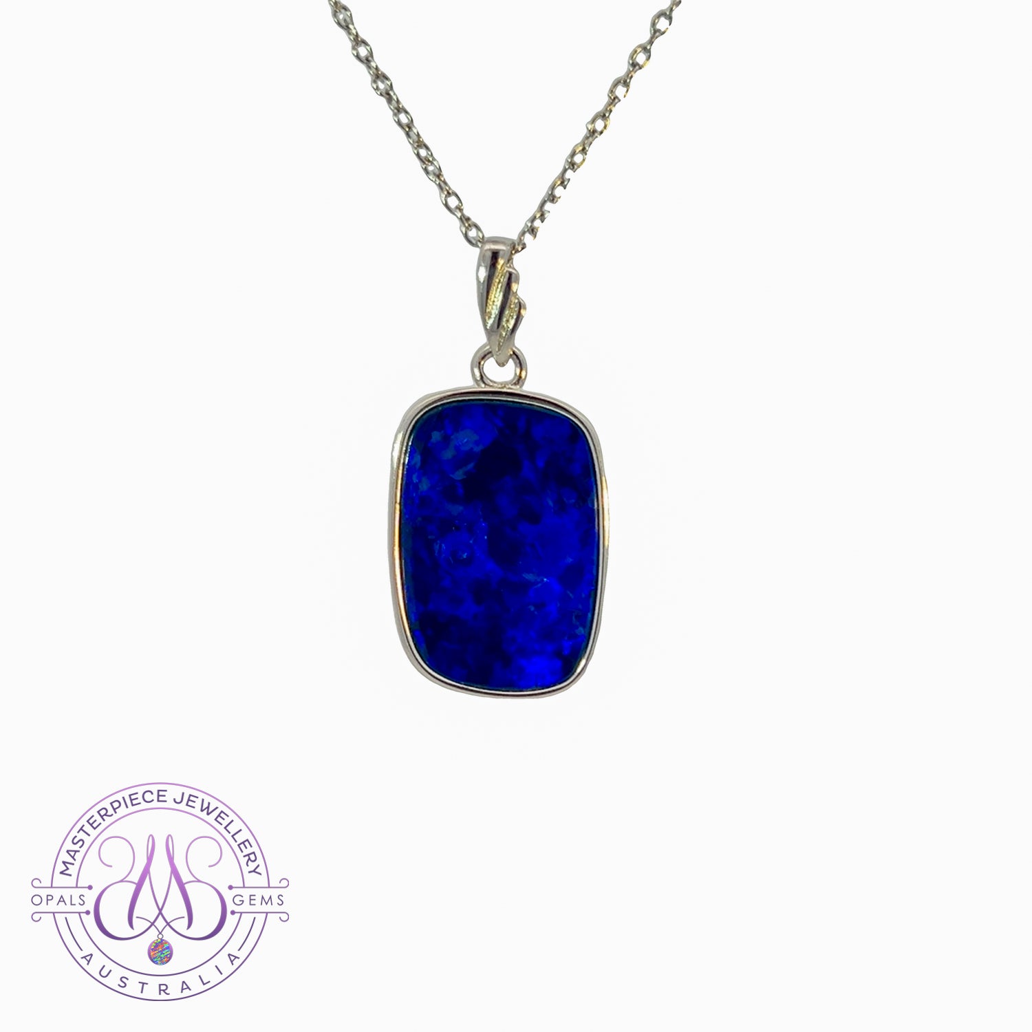 Sterling Silver Blue Opal doublet rectangular pendant - Masterpiece Jewellery Opal & Gems Sydney Australia | Online Shop