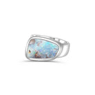 Sterling Silver Freeform Boulder Opal Green dark Blue bezel set mens ring - Masterpiece Jewellery Opal & Gems Sydney Australia | Online Shop