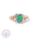 Rose Gold Sterling Silver plated Opal 8x6mm shaped band ring