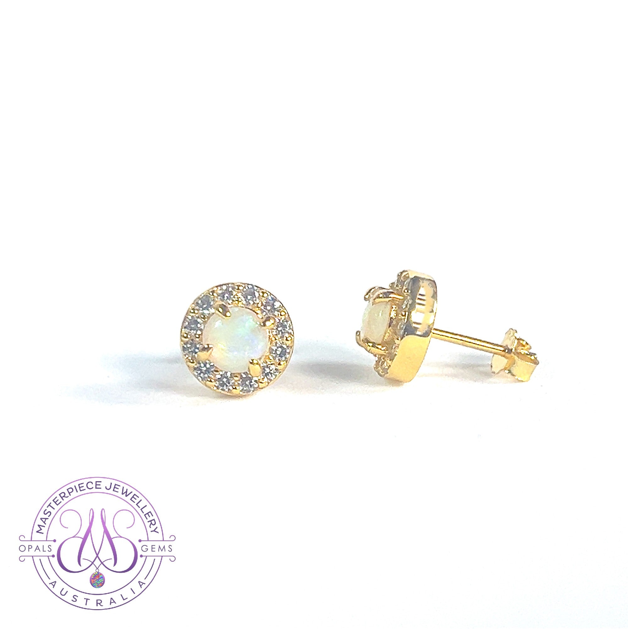 Gold plated Sterling Silver 5mm Light Opal halo studs