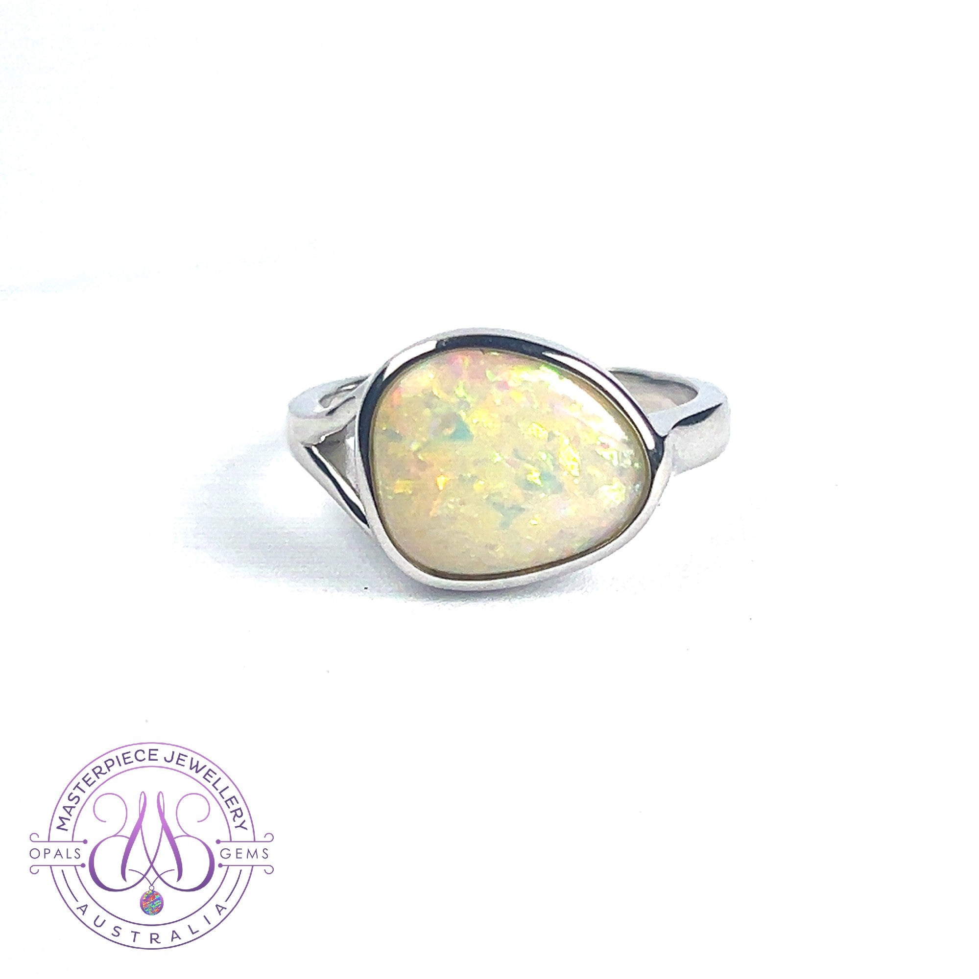 Sterling Silver bezel set white opal 2.2ct ring