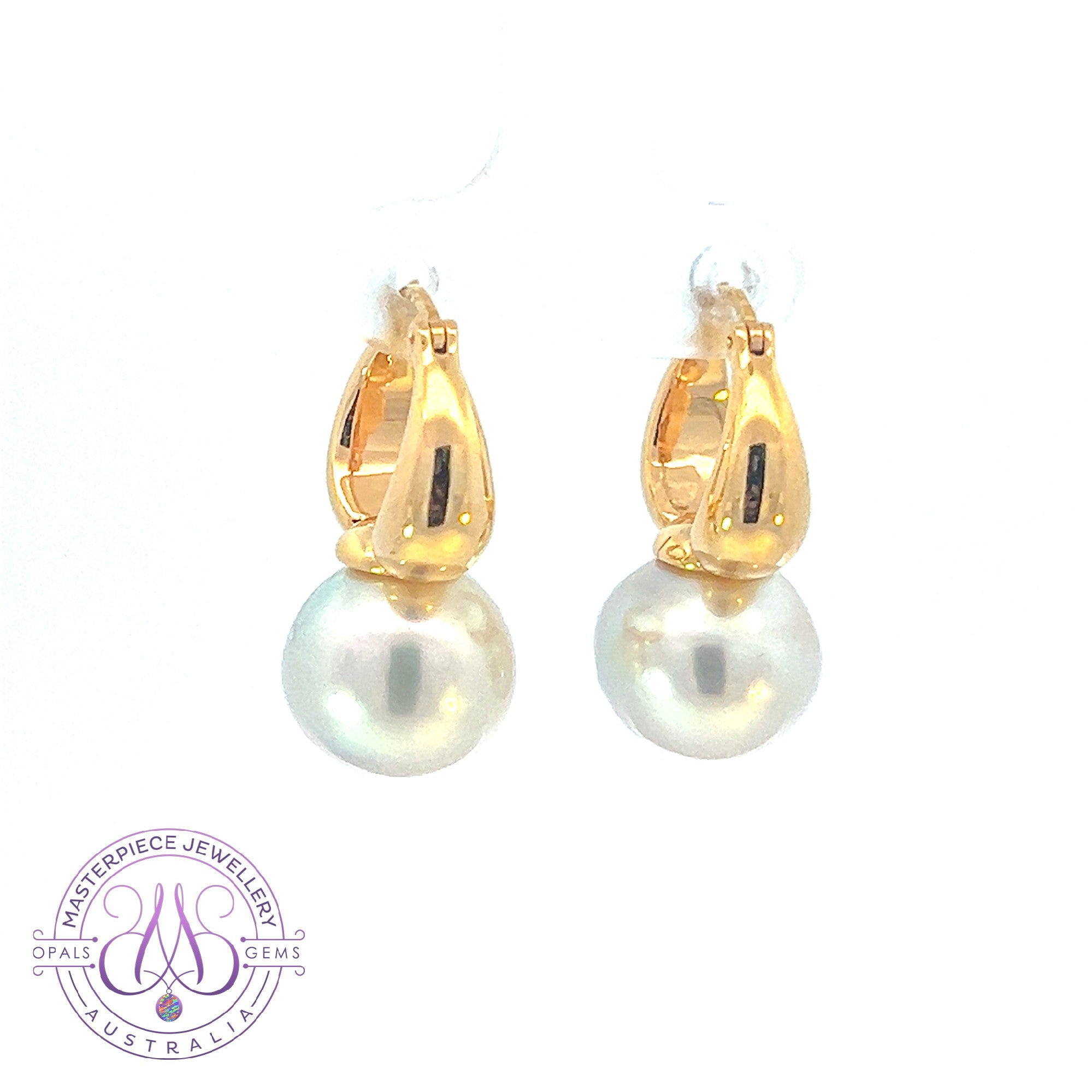 18kt Yellow Gold Huggie style 12-12.5mm South Sea Pearl earrings