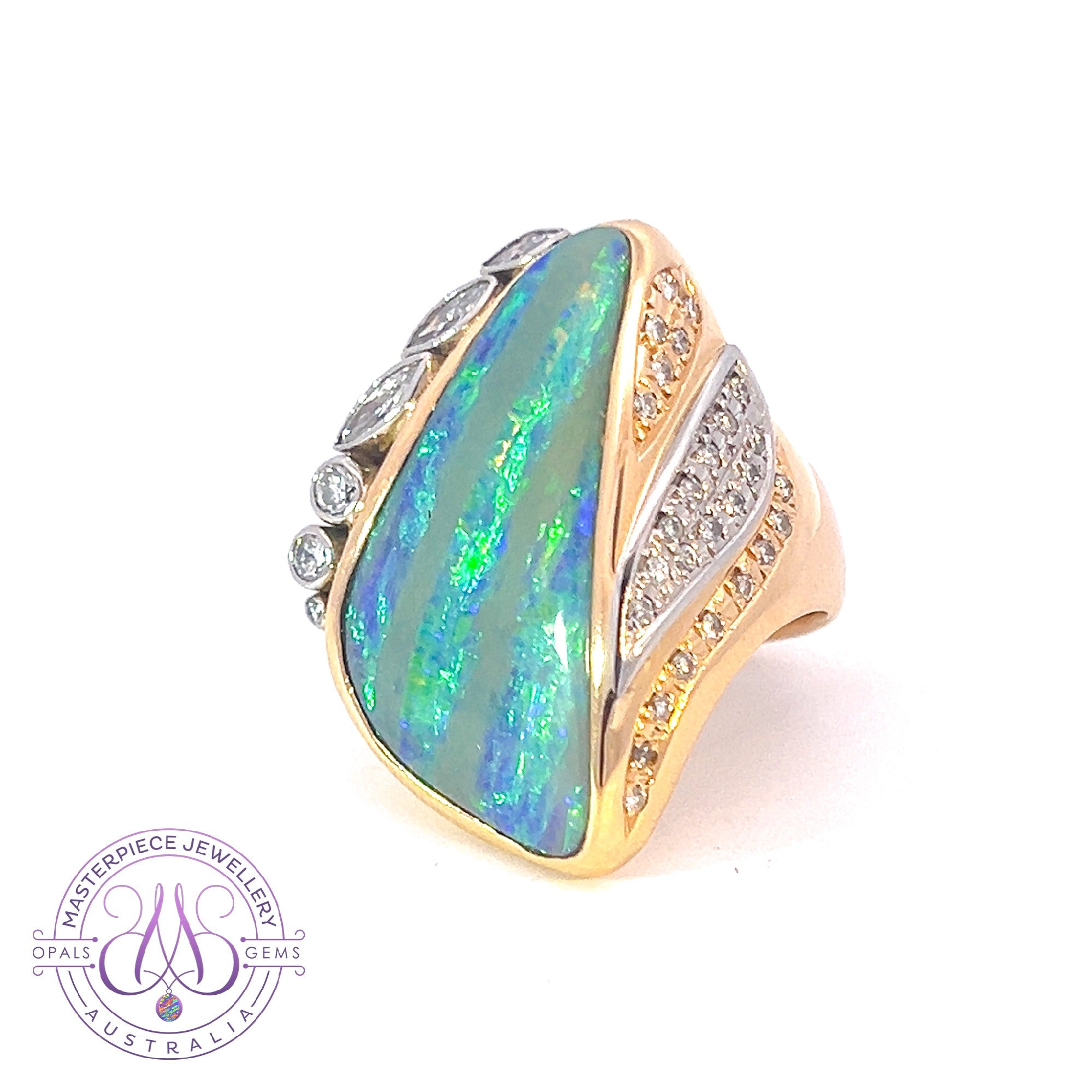 18kt Yellow Gold and Platinum Boulder Opal and Diamond statement ring