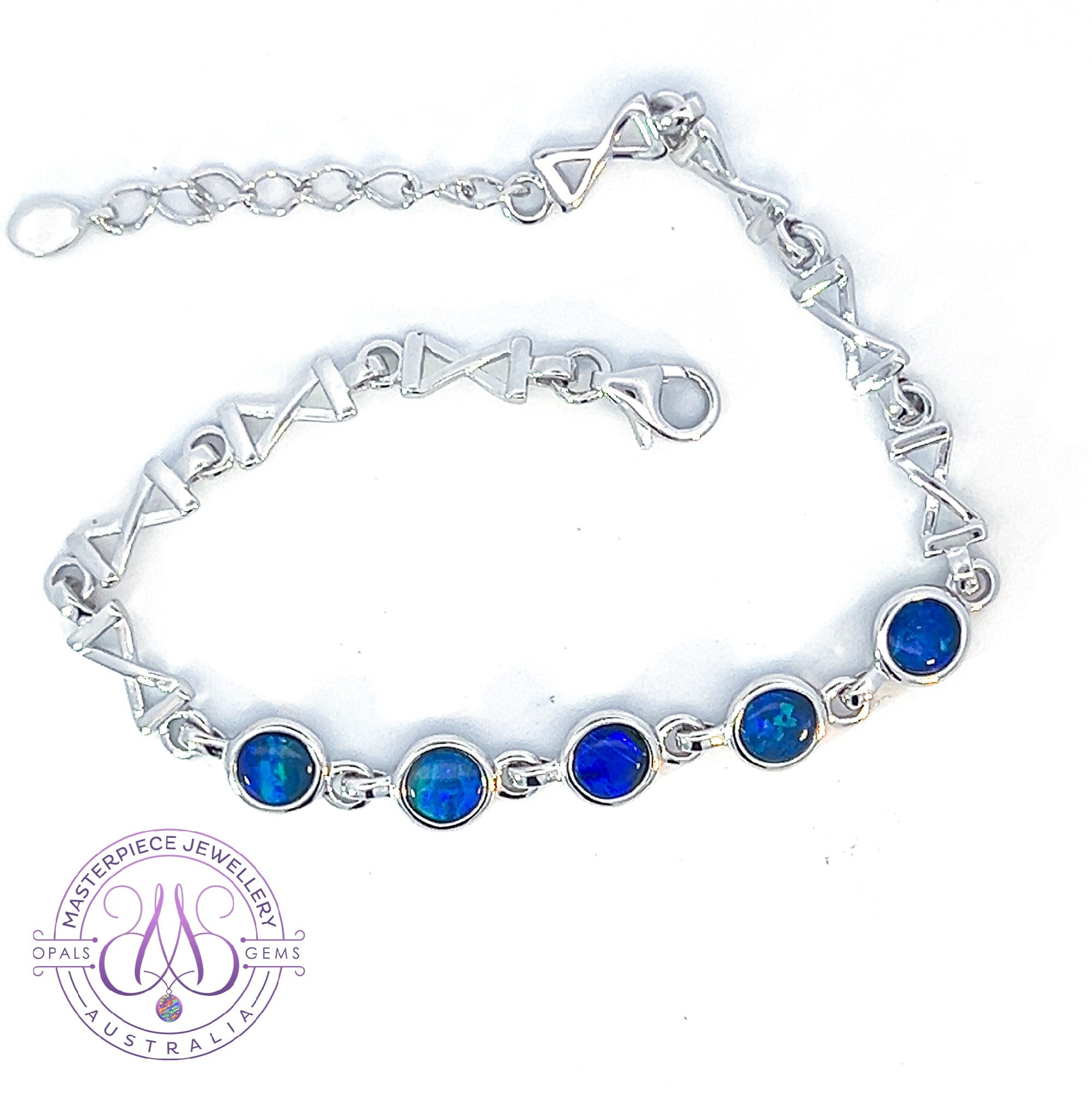 Sterling Silver 5 Round Opal doublet bracelet