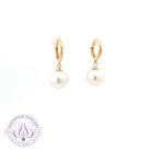 18kt Yellow Gold Huggie round dangling earrings 8-8.5mm South Sea White Pearls