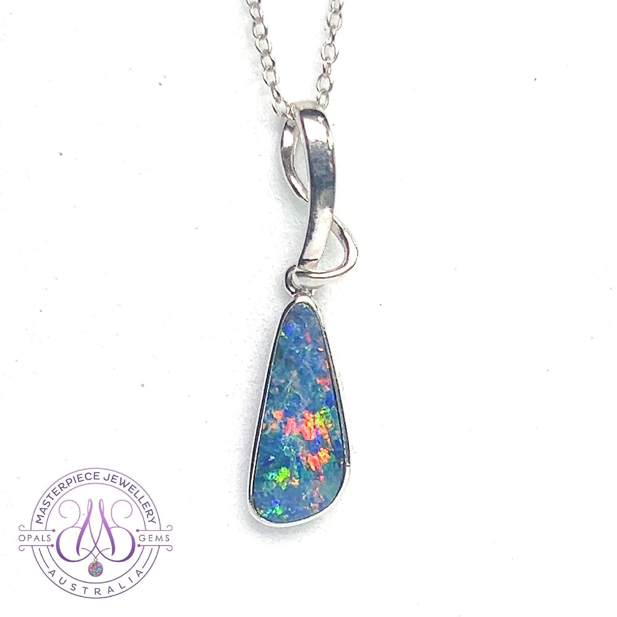 Sterling Silver triangular Opal doublet pendant Red Green Blue