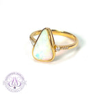 14kt Yellow Gold Crystal Opal triangular shape and diamond on shank ring