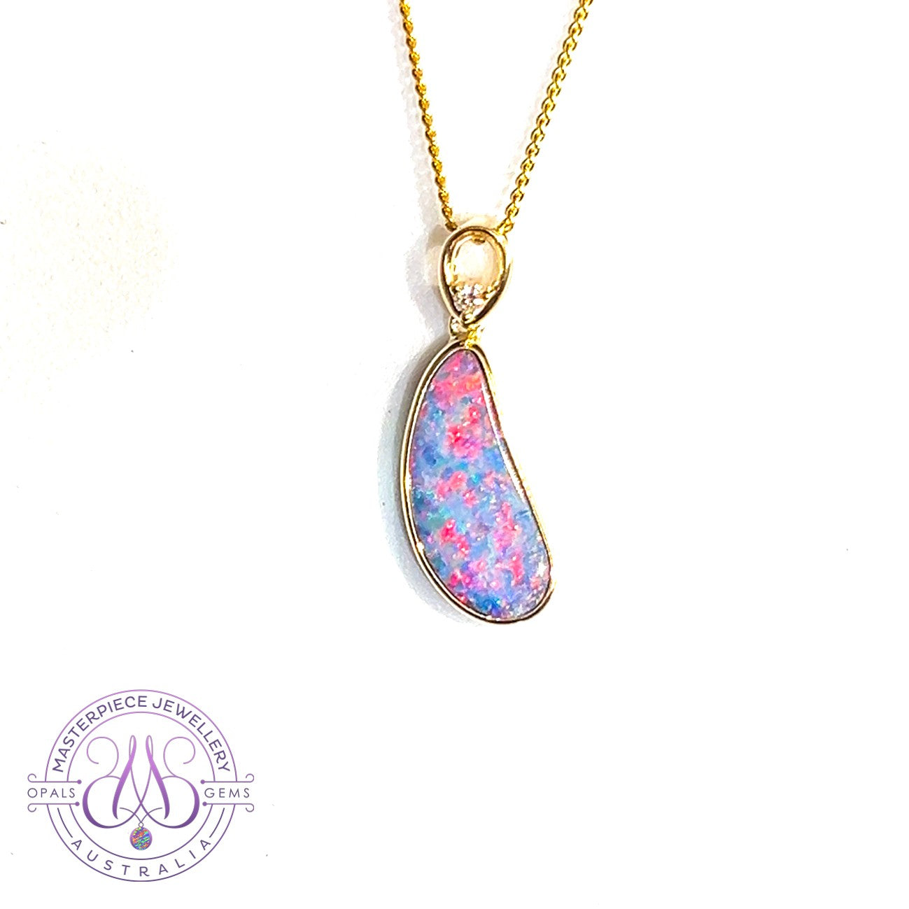 14kt Yellow Gold long shape Opal doublet 4.24ct pendant