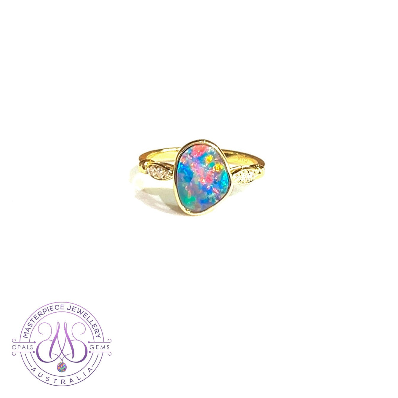 14kt Yellow Gold Opal doublet 1.71ct and diamond ring