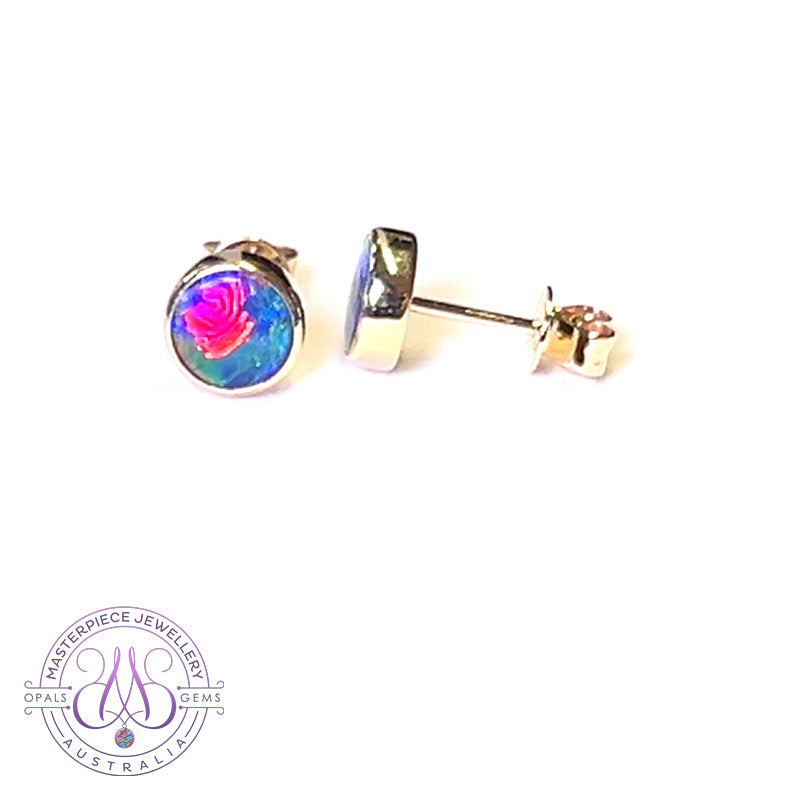 14kt Yellow Gold bezel Opal doublet 0.94ct studs 