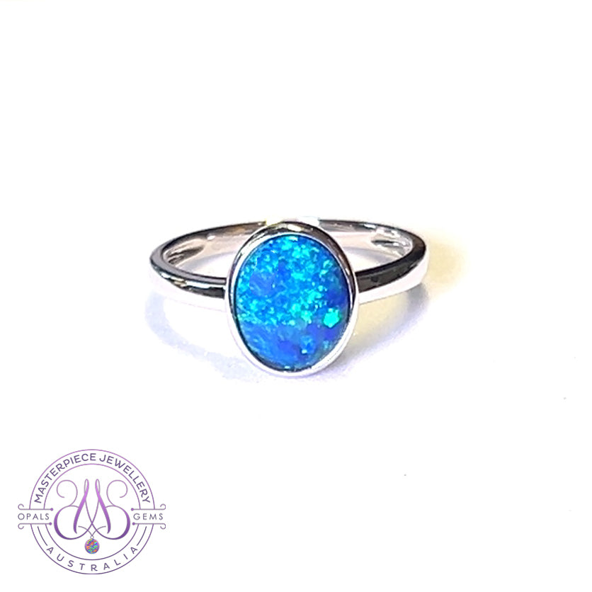 14kt White Gold solitaire Black Opal 1.47ct bezel set ring