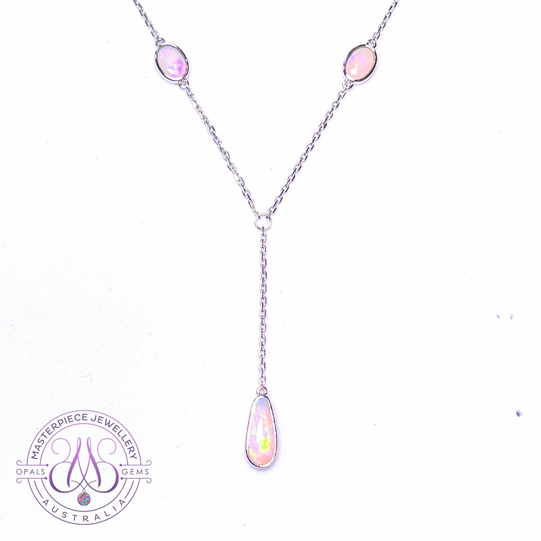 14kt White Gold 3 Opal necklace