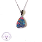 One 14kt White Gold triangular shape Opal doublet bezel set