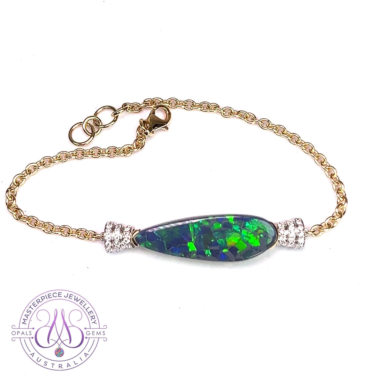 14kt Yellow Gold Black Opal and diamond bracelet