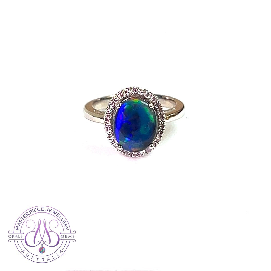 Platinum halo ring Black Opal 2.78ct Diamond 0.24ct