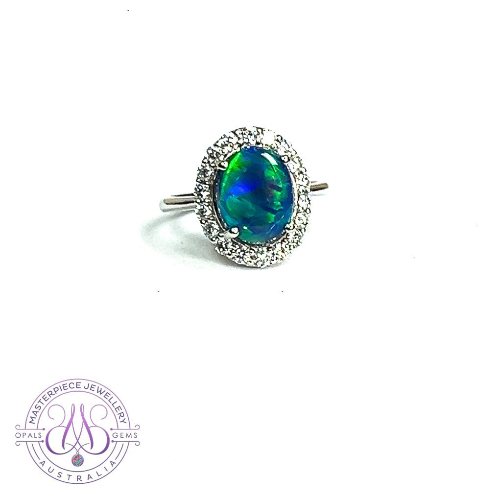 Platinum halo Black Opal 1.92ct Diamond ring