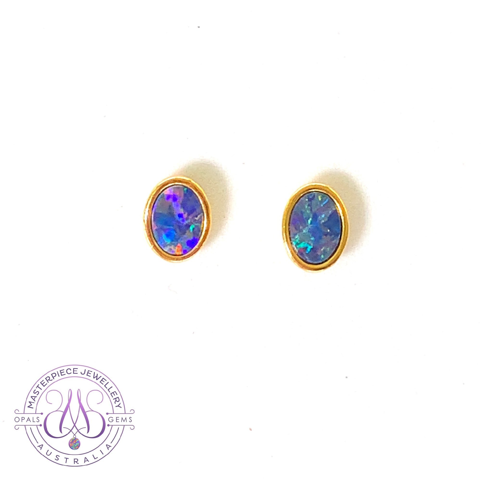 Gold Plated Sterling Silver 7x5mm Opal doublet studs